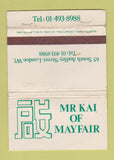 Matchbook Cover - Mr Kai of Mayfair London UK England WORN 40 Strike