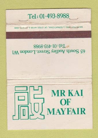Matchbook Cover - Mr Kai of Mayfair London UK England WORN 40 Strike