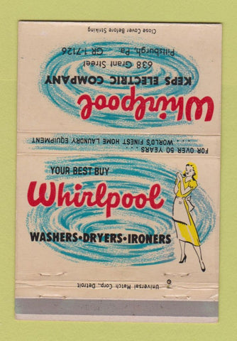 Matchbook Cover - Whirlpool Appliances Keps Pittsburgh PA WEAR 40 Strike