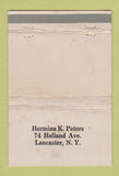 Matchbook Cover - Hermina Peters Lancaster NY IMPRINT WORN 40 Strike