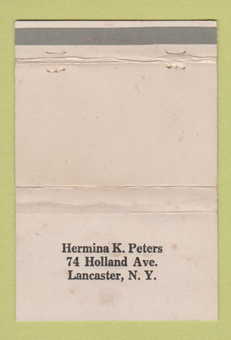 Matchbook Cover - Hermina Peters Lancaster NY IMPRINT WORN 40 Strike