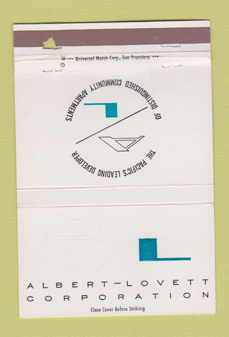Matchbook Cover - Albert Lovett Corp Apartments San Francisco CA WORN 40 Strike