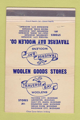 Matchbook Cover - Traverse Bay Woolens Ludington Sault Ste Marie MI 40 Strike