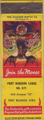 Matchbook Cover - Matchbook Cover Moose Lodge Fort Madison IA WORN
