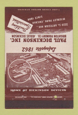 Matchbook Cover - Paul Dickinson Brighton Foundry Chicago IL 40 Strike