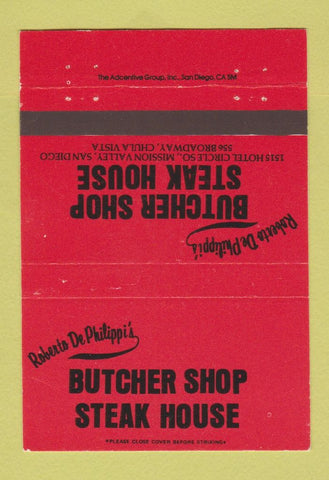 Matchbook Cover - De Philippi's Butcher Shop Steak Chula Vista CA 40 Strike