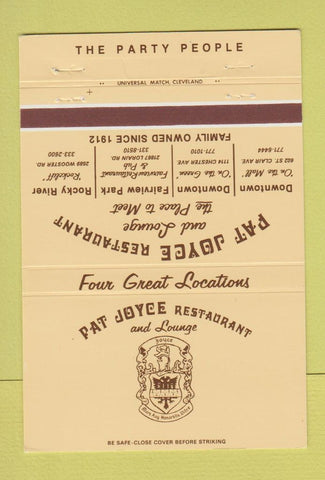 Matchbook Cover - Pat Joyce Restaurant Cleveland OH 40 Strike