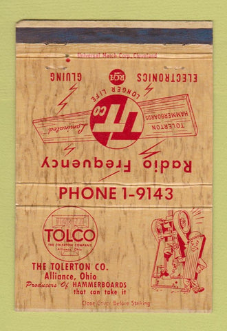 Matchbook Cover - Tolco Tolerton Hammerboards Alliance OH 40 Strike