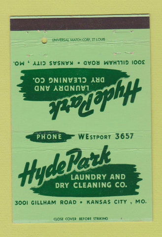 Matchbook Cover - Hyde Park Laundry Dry Cleaning Kansas City MO 40 Strike