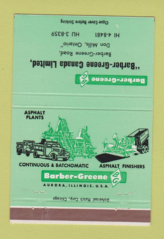 Matchbook Cover - Barber Green Tractors Don Mills ON asphalt  40 Strike