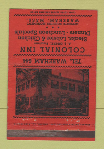 Matchbook Cover - Colonial Inn Wareham MA ADVANCE WEAR 40 Strike
