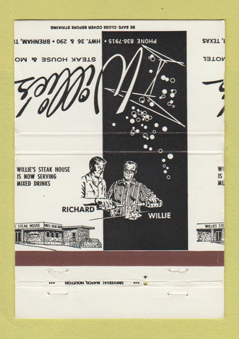 Matchbook Cover - Willie's Steak House Motel Brenham TX WEAR MISCUT 40 Strike