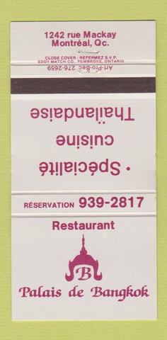Matchbook Cover - Restaurant Palais de Bangkok Montreal QC 30 Strike