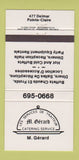 Matchbook Cover - M Gerard Catering Pointe Claire QC 30 Strike