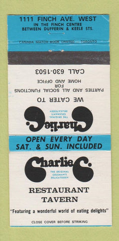 Matchbook Cover - Charlie C Restaurant Tavern Downsview ON 30 Strike