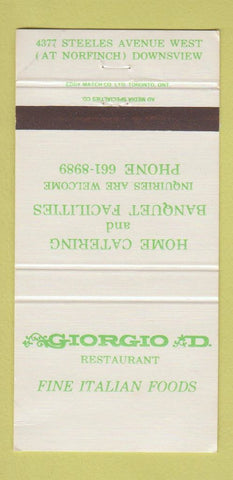 Matchbook Cover - Giorgio Restaurant Italian Downsview ON 30 Strike