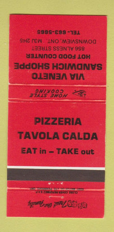 Matchbook Cover - Via Veneto Sandwich Shop Pizza Downsview ON 30 Strike