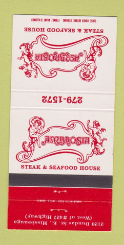 Matchbook Cover - Ambrosia Steak Seafood Mississauga ON 30 Strike