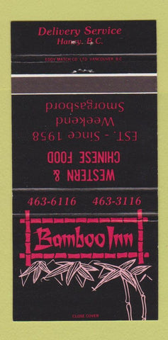 Matchbook Cover - Bamboo Inn Haney BC Chinese 30 Strike