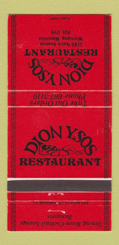 Matchbook Cover - Dion Ysos Restaurant Winnipeg MB 30 Strike