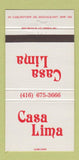Matchbook Cover - Casa Lima Rexdale ON 30 Strike
