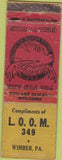 Matchbook Cover - Matchbook Cover Moose Lodge Wimber PA POOR