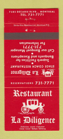 Matchbook Cover - Restaurant La Diligence Montreal QC 30 Strike