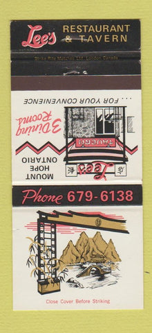 Matchbook Cover - Lee's Restaurant Tavern Mount Hope ON 30 Strike