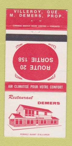 Matchbook Cover - Restaurant Demers Villeroy QC 30 Strike
