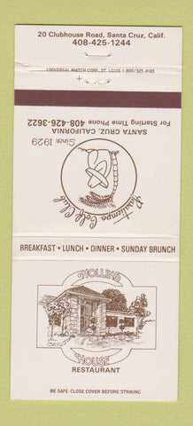 Matchbook Cover - Hollins House Restaurant Santa Cruz CA 30 Strike