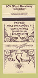 Matchbook Cover - The Vintage Restaurant Vancouver BC 30 Strike