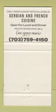 Matchbook Cover - Serbian Crown Restaurant Great Falls VA 30 Strike