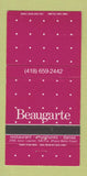Matchbook Cover - Beaugarte Restaurant Ste Foy QC 30 Strike