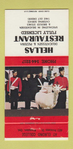 Matchbook Cover - Hellas Restaurant Deli Pizza Kingston ON 30 Strike