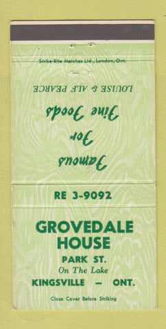 Matchbook Cover - Grovedale House Kingsville ON 30 Strike