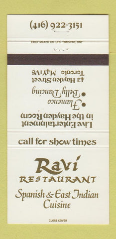 Matchbook Cover - Ravi Restaurant Spanish East Indian Toronto ON 30 Strike