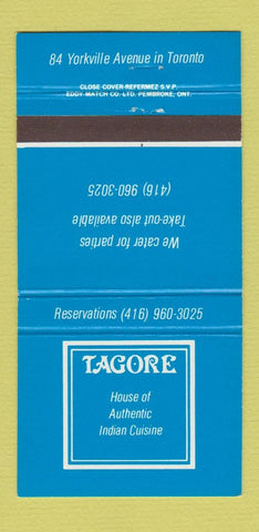 Matchbook Cover - Tagore Indian Restaurant Toronto ON 30 Strike