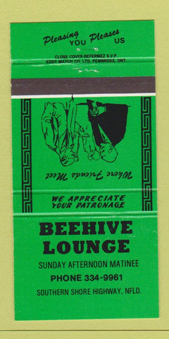 Matchbook Cover - Beehive Lounge Southern Shore Highway NF GREEN 30 Strike