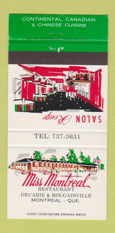 Matchbook Cover - Miss Montreal Restaurant QC 30 Strike