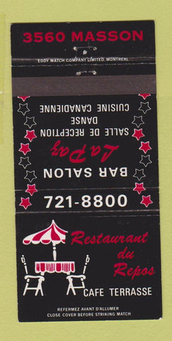 Matchbook Cover - Restaurant du Repos Cafe Terrasse QC 30 Strike