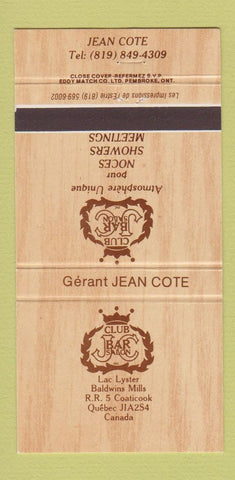 Matchbook Cover - Gerant Jean Cote Club Bar Coaticook QC 30 Strike