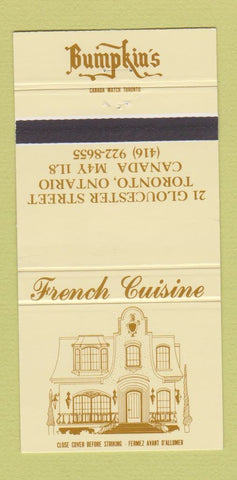 Matchbook Cover - Bumpkin's French Restaurant Toronto ON 30 Strike