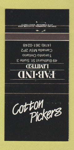 Matchbook Cover - Cotton Pickers Toronto ON 30 Strike