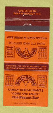Matchbook Cover - Beef n Brand Restaurant Arnprior Tillsonburg ON 30 Strike