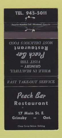 Matchbook Cover - Peach Bar Restaurant Grimsby ON #2 BLACK 30 Strike