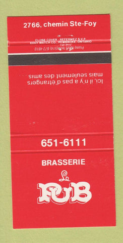 Matchbook Cover - Brasserie La Pub Ste Foy QC 30 Strike