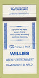 Matchbook Cover - Willies Cavendish NF 30 Strike
