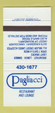 Matchbook Cover - Pagliacci Restaurant Vancouver BC 30 Strike