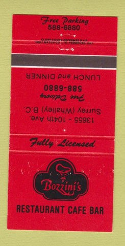 Matchbook Cover - Bozzini's Restaurant Cafe Bar Surrey BC WEAR 30 Strike