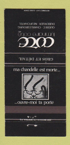 Matchbook Cover - Cote Luminaire Charlesbourg Duberger Neufchatel QC 30 Strike